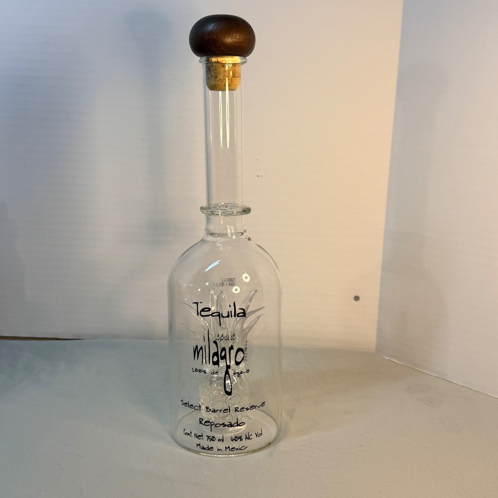 Milagro Select Barrel Reserve Reposado Tequila Empty Bottle Agave Glass 750ml